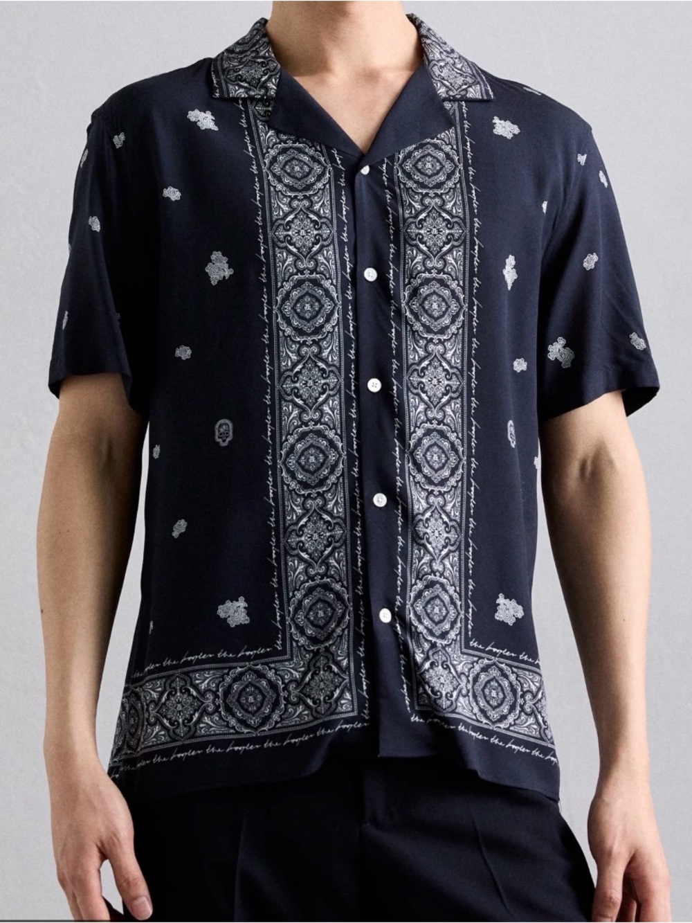 The Kooples Paisley Button Up Shirt Navy Blue White Size XL